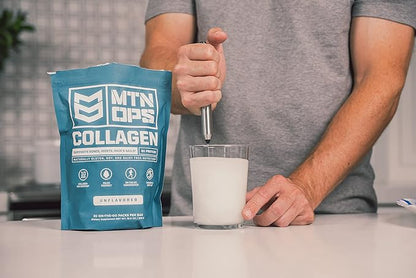 MTN OPS Collagen Protein Powder On-The-Go Packs, 30 Packs per Bag of Unflavored, Highly Digestible Protein with 9g of Protein per Serving