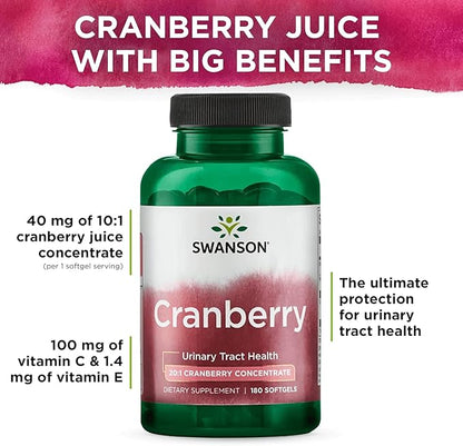 Swanson Cranberry - Supports Urinary Tract Health, Bladder Control & Promotes Healthy Kidney Function - Supplement Made with 20:1 Cranberry Juice Concentrate - (180 Softgels) 2 Pack