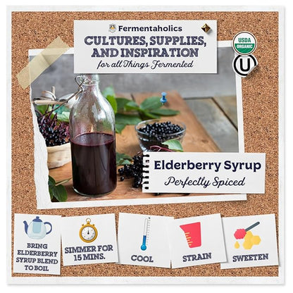 Fermentaholics | USDA Organic Dried Elderberry Syrup Making Blend - | Easily Make Your Own Elderberry Syrup or Tea! | All Natural Free of Chemicals |