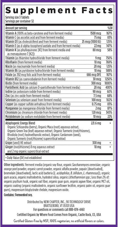 New Chapter Energy Supplement - Perfect Energy Multivitamin for Balanced Energy + Stress Support with B Vitamins + Vitamin D3 + Organic Non-GMO Ingredients - 96 ct