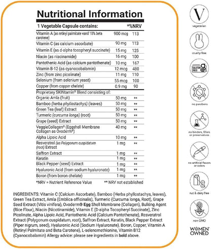 HAIRtamin SKINtamin Vegetarian Collagen Pills | Best Collagen Supplements for Women to Support Skin Firmness and Wrinkles | Skin Supplement Formulated to Help Reduce Blemishes