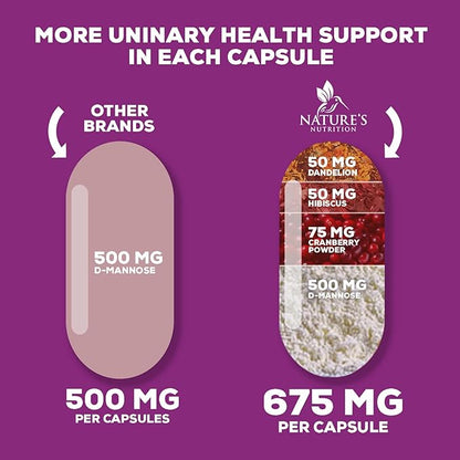 D-Mannose with Cranberry, Hibiscus & Dandelion 1350mg Advanced Formula – Urinary Tract Support Supplement for Women & Men – Flush & Cleanse Impurities – Non-GMO, Vegan for Women & Men – 120 Capsules