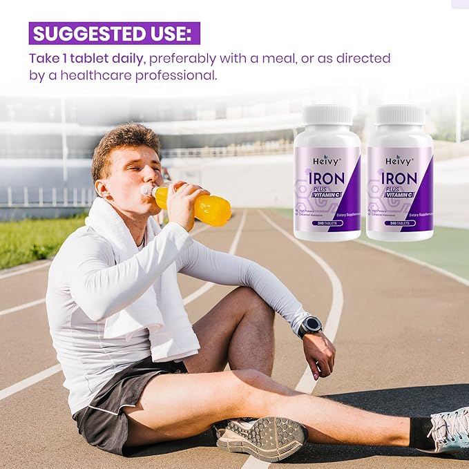 Ferrous Sulfate 325mg (Iron 65mg), High Potency Iron Supplement for Women and Men, Iron Pills with Vitamin C, Non-GMO - 240 Tablets (2 Pack) Made in USA