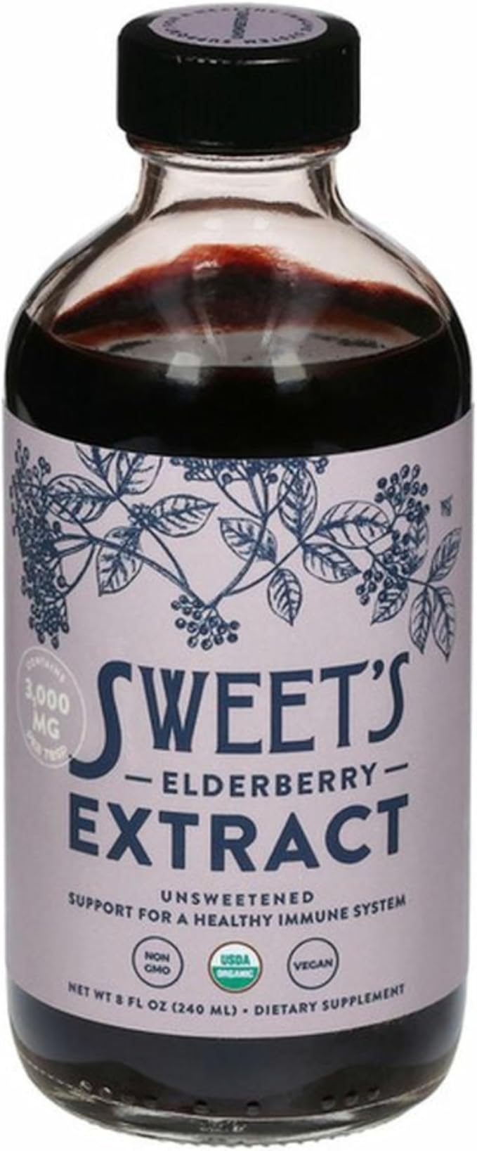 Organic Elderberry Extract | Unsweetened Elderberry Immune Support | Vegan | Keto and Diabetic Friendly | 8 fl oz Bottle | Alcohol-Free | Certified USDA Organic