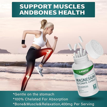 Magnesium Glycinate 400 MG per Serving 100% Chelated for High Absorption, Gentle On Stomach, Non-GMO, 90 Vegetarian Capsules