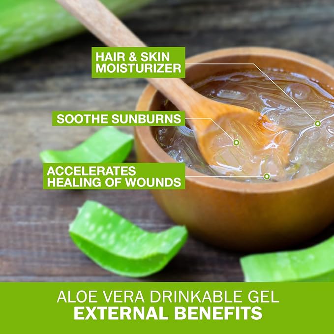 Pure Aloe Vera Drinkable Gel - Orange Tangerine Flavored - Cold-Processed Inner Filet - from Organic Fresh Leaves from Texas - for Heartburn Relief - Acid Reflux - 64 fl oz