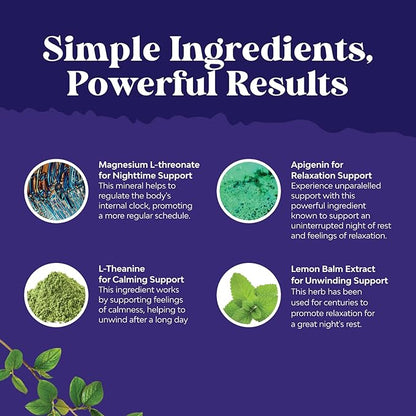 High Absorption Magnesium Sleep Supplement - Magnesium Threonate Supplement with Apigenin 50mg L-Theanine 250mg per Serving Plus Lemon Balm Extract - Melatonin-Free Calm for Sleep (2 Month)