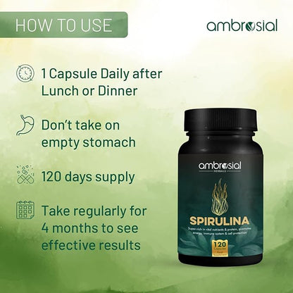 AMBROSIAL Spirulina Capsules 500 mg per (Pack of 1-120 Capsules)