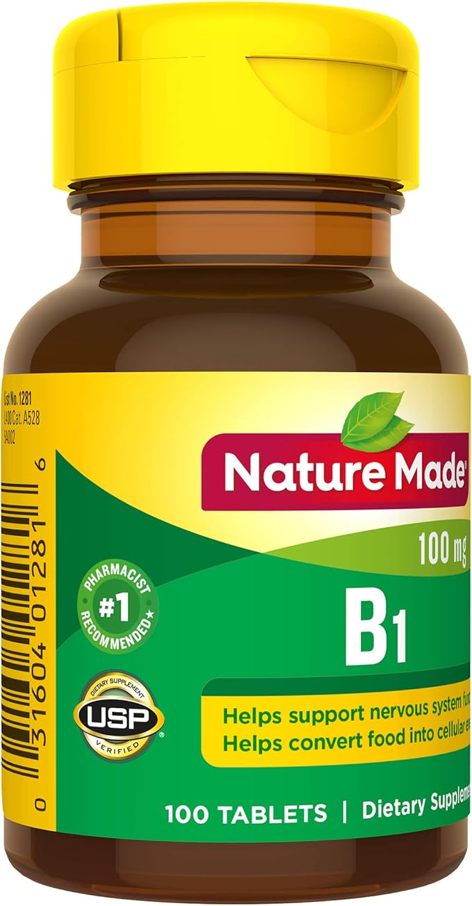 Nature Made Vitamin B1 100 mg, Dietary Supplement for Energy Metabolism Support, 100 Tablets, 100 Day Supply