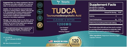 TUDCA Bile Salts 1200mg (Tauroursodeoxycholic Acid), 120 Capsules, Ultra Strength Pure TUDCA Liver Supplements, Liver and Gallbladder Cleanse & Repair, Vegan