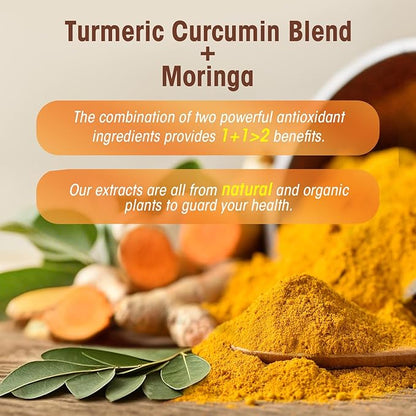 Liposomal Turmeric Curcumin Supplement with High Potency - 95% Curcuminoids Extract Enhanced with Pepper & Moringa for Optimal Health Support Enhanced Bioavailability for Joint Support