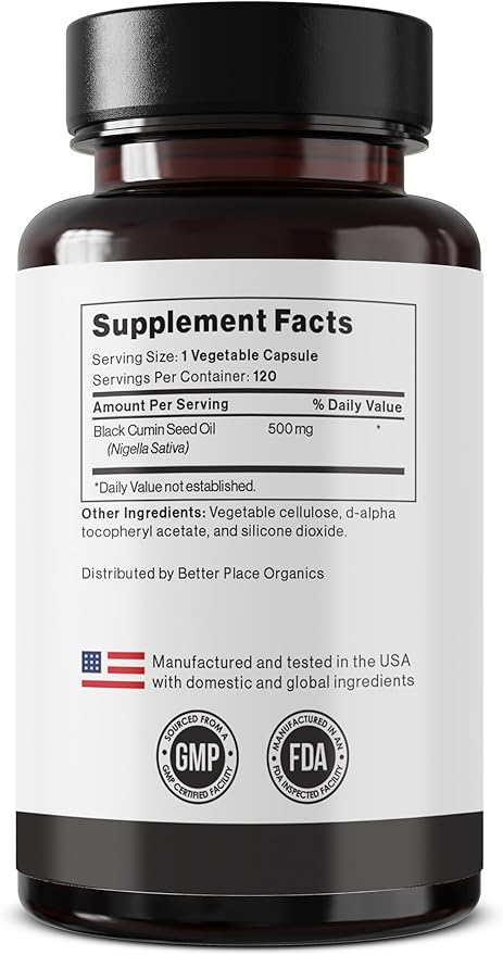 Black Seed Oil Capsules | (Non-GMO & Vegan) Cold-Pressed Nigella Sativa Producing Pure Black Cumin Seed Oil | Super Antioxidant for Digestion,Joints, Hair & Skin |500mg Each