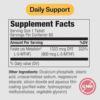 PureFormulas Methylfolate 800 mcg, Active B-9 Folate for Cardiovascular & Nerve Health, 5-mthf, Methyl Folate Supplement, Methylated Vitamins, Methylfolate Supplement for Women & Men 60 Tablets