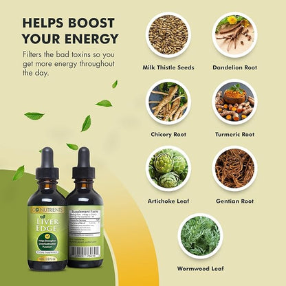 Go Nutrients Liver Edge & Adrenal Edge | Energy & Fatigue Supplement Cortisol Manager Liquid Drops Non-GMO, Gluten Free | Liver Cleanse & Advanced Liver Liquid Drops Supplement Milk Thistle Seed