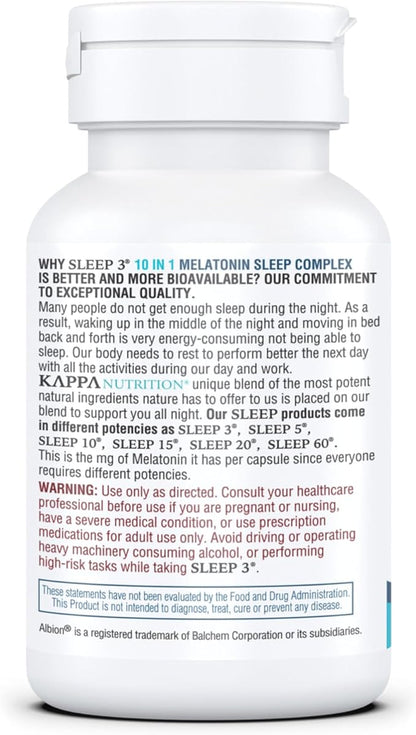 KAPPA NUTRITION Sleep 3, Sleep Aid, 3mg of Melatonin, 60-Day Supply, Non-Habit Forming Vegan Capsules Natural Ingredients for Easier Bedtime, Herbal Supplement, Valerian Root, Chamomile Non-GMO