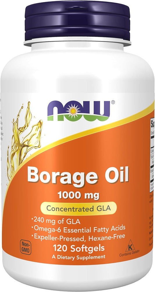 NOW Foods Supplements, Borage Oil 1000 mg with 240mg of GLA (Gamma Linolenic Acid), 120 Softgels