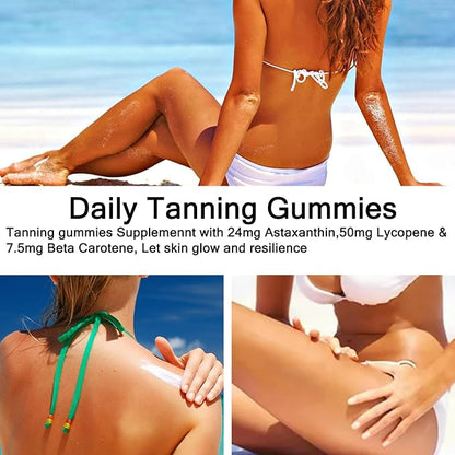 Tanning Gummies, Daily Tanning Gummies with Beta-Carotene & Lycopene & Astaxanthin, Natural Tanning Supplement, 60 Gummies