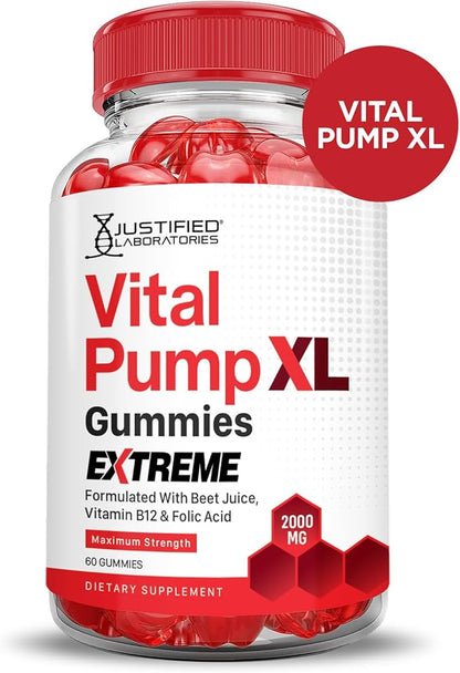 Justified Laboratories (5 Pack) Vital Pump XL Extreme 2000MG Performance Gummies Vital PumpXL Advanced Formula Formulated with Beet Juice ACV Pomegranate Powder B12 Vegan Non GMO 300 Gummys