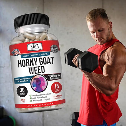 Kaya Naturals Horny Goat Weed for Men and Women - 1560mg Complex with Maca, Saw Palmetto, Ginseng, Arginine Vitamin Supplement - Horny Goat Weed - 30 Count
