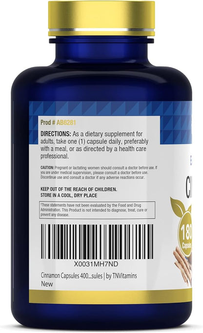 Cinnamon Capsules 4,000 mg Equivalent - 180 Capsules | Cassia & Ceylon Cinnamon Pills | Two Varieties! | Non-GMO! | Made in The USA!