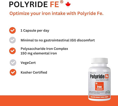 Polysaccharide Iron Complex, Deficiency Anemia, Easy on The Stomach with Energy Support and 150 mg Elemental Iron, | 350 mg - 100 Capsules