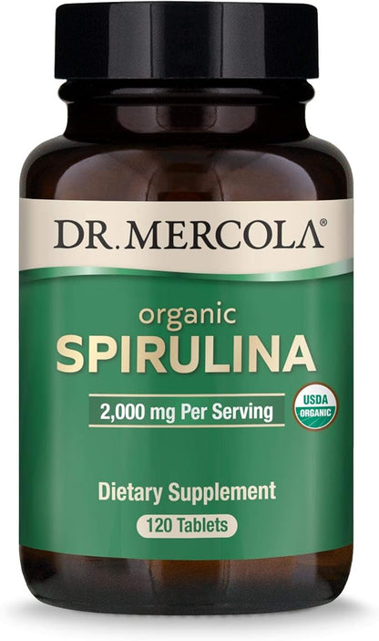 Dr. Mercola Organic Spirulina Dietary Supplement, 2,000 mg per Serving, 30 Servings (120 Tablets), Supports Normal Immune and Inflammatory Responses*, Gluten Free, USDA Organic