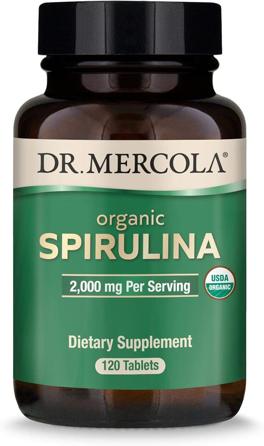 Dr. Mercola Organic Spirulina Dietary Supplement, 2,000 mg per Serving, 30 Servings (120 Tablets), Supports Normal Immune and Inflammatory Responses*, Gluten Free, USDA Organic