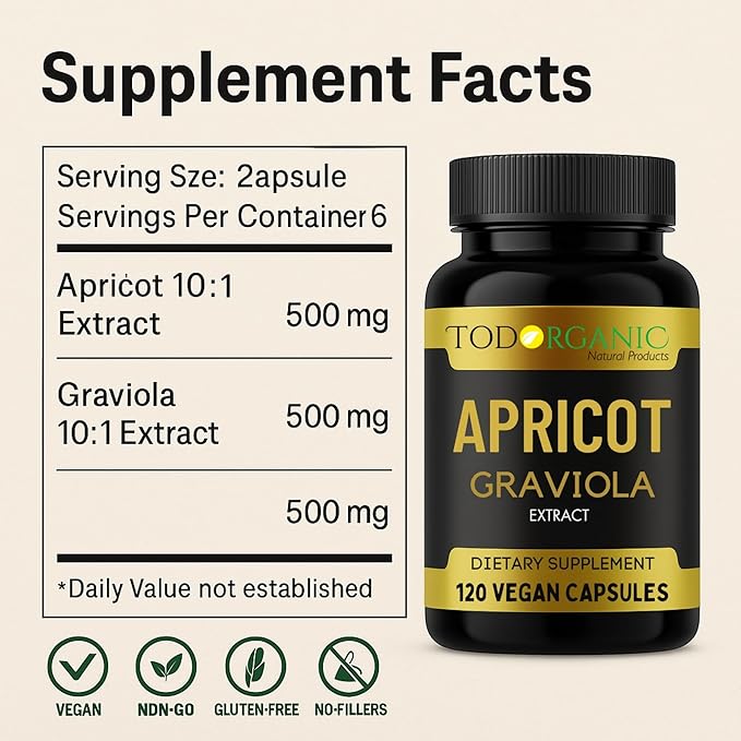 Todorganic 2-Pack: Apricot & Graviola Extract + Magnesium, Potassium & Lysine – Vegan Supplement Combo for Relaxation, Healthy Skin & Mineral Balance – Non-GMO, Gluten-Free – 2 Bottles
