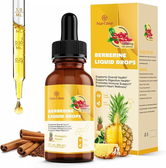 Berberine Supplement Liquid Drops, AMPK Berberine with Ceylon Cinnamon, Turmeric, Bitter Melon, 12 Organic Ingredients, 10X Strength Vegan Supplement for Immune & Digestive Support, 2 fl oz