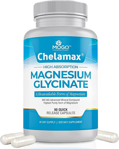 Chelamax Magnesium Glycinate.Dead Sea Magnesium Supplement for Restful Sleep,Muscle Cramps,Nerves,Digestive Support,3rd Party Tested,Heavy Metal Free,Pure Magnesium Glycinate Capsules.