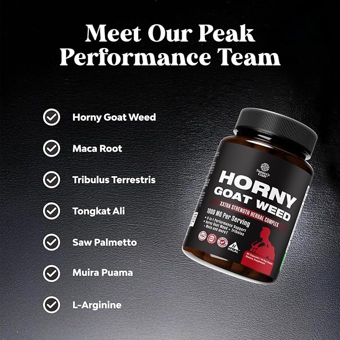 Natures Craft Horny Goat Weed for Men Enhancement - Extra Strength Male Enhancing Supplement with Black Maca Root, Tongkat Ali, Saw Palmetto & Panax Ginseng Extract for Stamina & Energy - 90 Capsules