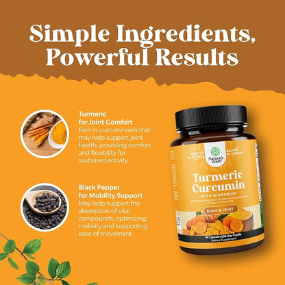 Turmeric Curcumin with Black Pepper Extract - Joint Health Turmeric Supplement with 95% Curcuminoids - Daily Joint Support Supplement Curcumin Bioperine for Enhanced Absorption