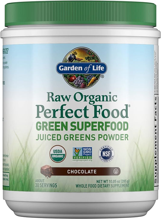 Garden of Life Raw Organic Perfect Food Green Superfood Juiced Greens Powder - Chocolate, 30 Servings (Packaging May Vary)