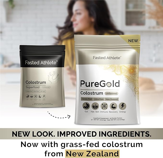 PureGold Colostrum | Premium Grass Fed | Supports Gut Health, Skin & Hair, Muscle Recovery, Bloating, Immunity | Colostrum Supplement Powder | Unflavored, 30 Serving Packets