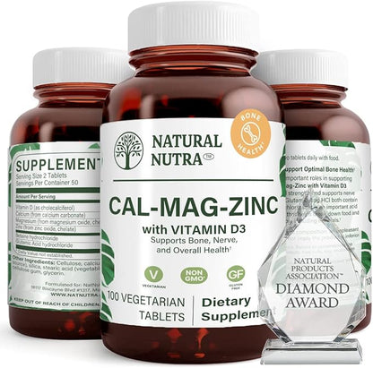 Natural Nutra Calcium Magnesium Zinc Supplement with Vitamin D3 for Bone Strength, Helps Improve Muscle Strength, Health Gluten Free, and Sugar Free, Essential Mineral Complex 100 Count (Pack of 3)