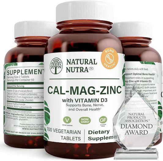 Natural Nutra Calcium Magnesium Zinc Supplement with Vitamin D3 for Bone Strength, Helps Improve Muscle Strength, Health Gluten Free, and Sugar Free, Essential Mineral Complex 100 Count (Pack of 3)