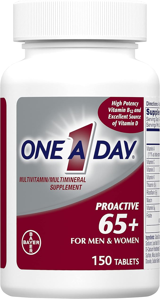 ONE A DAY Proactive 65+, Mens & Womens Multivitamin, Supplement with Vitamin A, Vitamin C, Vitamin D, and Zinc for Immune Health Support*, Calcium, Folic Acid & More, Tablet 150 Count (Pack of 2)