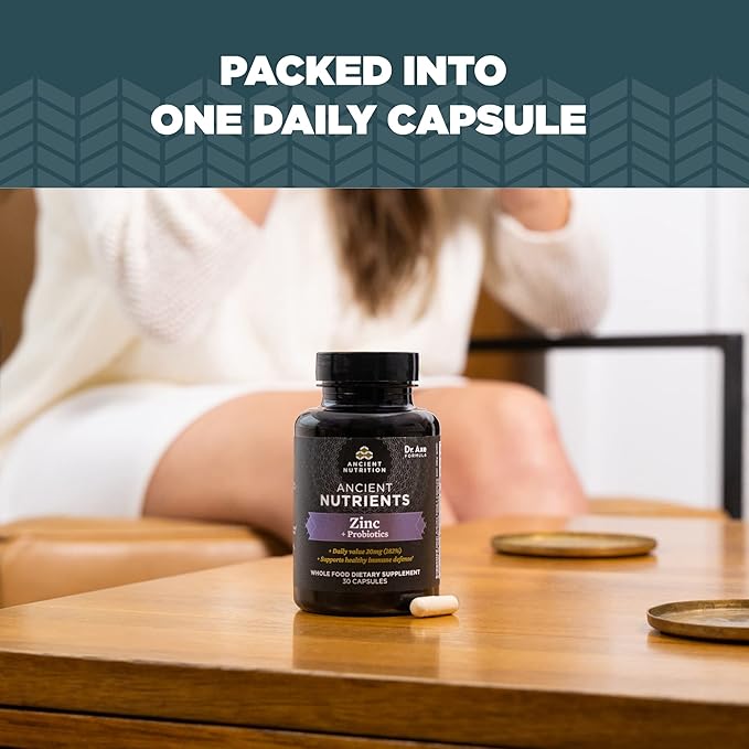 Ancient Nutrition Probiotics and Zinc Supplement, Supports Healthy Immune System and Gut Health, Made Without GMOs, Superfoods Supplement, Paleo and Keto Friendly, 30 Count