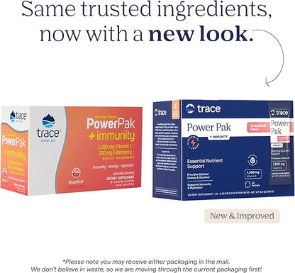 Trace Minerals | Power Pak Electrolyte + Immunity Boost Drink Packets | 1200 mg Vitamin C, Elderberry, Zinc, D3, B6, B12 | Immunity, Hydration, & Energy Support | Fizzy Grapefruit | 30 Packets