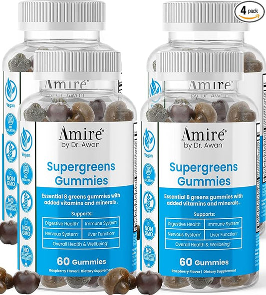 by Dr. Awan Super Greens Gummies, Fruits & Veggies Supplement, Green Superfood for Immunity, Metabolism, Liver Function & Nervous System, Essential 8 Greens, 240ct, 4-Months Supply