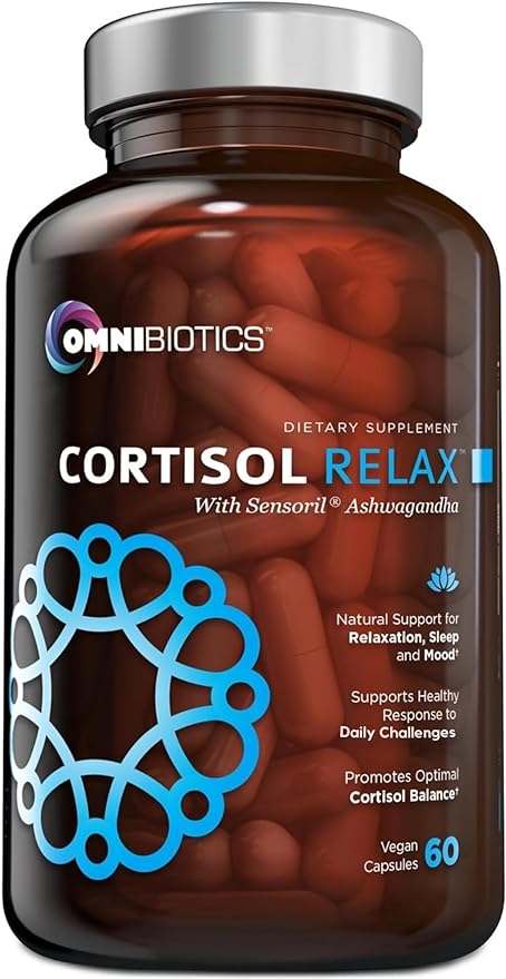OmniBiotics Cortisol Supplement for Women and Men - High Cortisol Manager with Ashwagandha, L-Theanine, Magnolia Extract, Phosphatidylserine to Support Relaxation, Calm, Detox - 60 Vegan Capsules