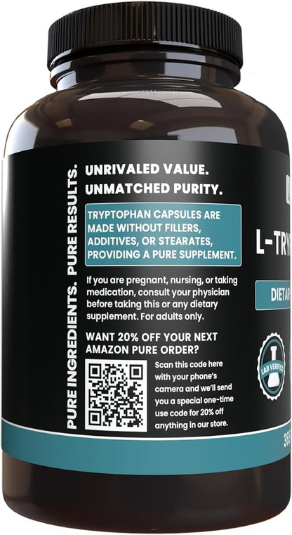 Pure Original Ingredients L-Tryptophan (365 Capsules) No Magnesium Or Rice Fillers, Always Pure, Lab Verified