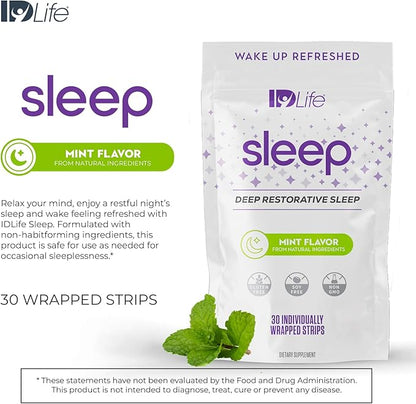 IDLife - Sleep Aid for Grown-Ups - Non-GMO - Non-Habit Forming - Gentle Blend with Melatonin, L-Theanine, and 5HTP - 30 Individually Wrapped Strips