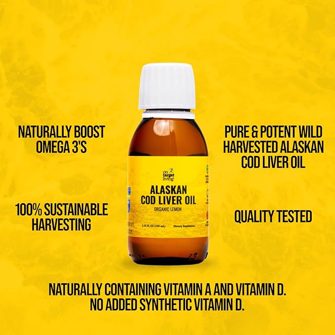 On Target Living Alaskan Cod Liver Oil- Travel Size 3.33 oz. | Naturally Occurring Vitamins A & D | Organic Lemon Flavor | Premium Line Caught Cod Liver Oil