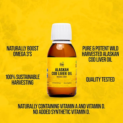 On Target Living Alaskan Cod Liver Oil- Travel Size 3.33 oz. | Naturally Occurring Vitamins A & D | Organic Lemon Flavor | Premium Line Caught Cod Liver Oil