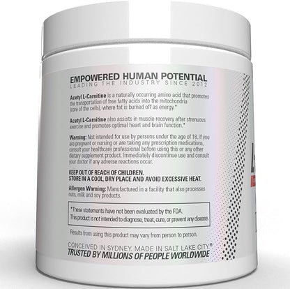 EHP Labs Acetyl L Carnitine Powder - Supports Natural Energy Production, Assists in Healthy Brain Function, Supports Heart Health, Vegan, Gluten Free, Non GMO - 100 Servings
