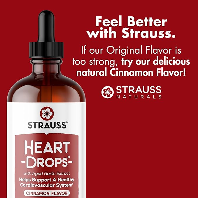 Strauss Naturals Heartdrops, Herbal Heart Supplements with European Mistletoe and Extracts of Aged Garlic, 3.4 fl oz, Cinnamon Flavor