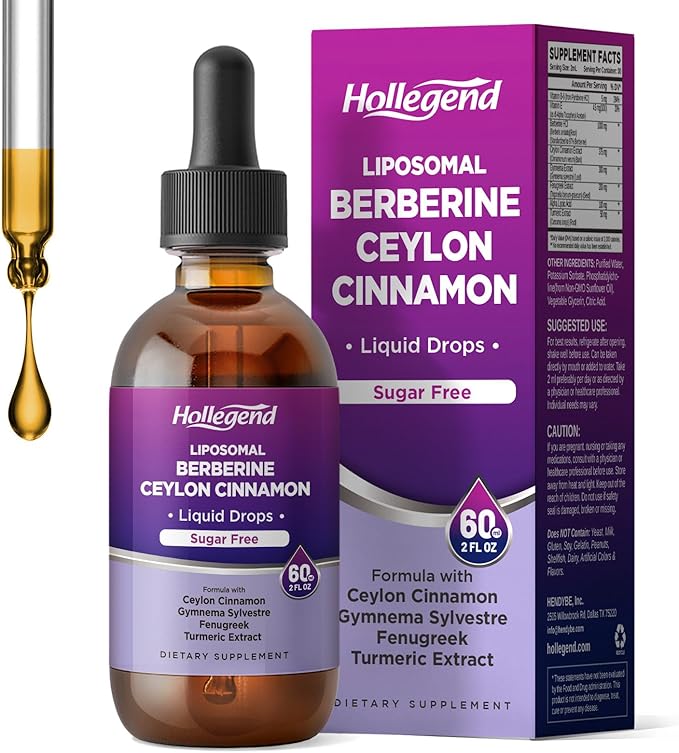 Liposomal Liquid Berberine Drops Sugar Free, Berberine Extract with Ceylon Cinnamon Supplement for Adults, Immune & Digestive Support, Natural Lemon Flavor, 2 FL OZ