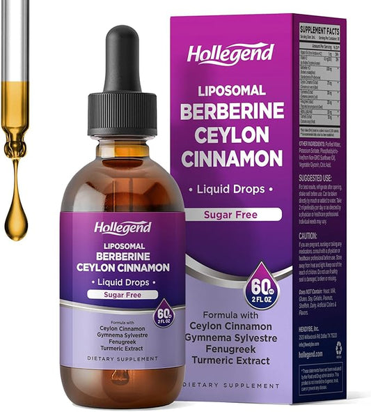 Liposomal Liquid Berberine Drops Sugar Free, Berberine Extract with Ceylon Cinnamon Supplement for Adults, Immune & Digestive Support, Natural Lemon Flavor, 2 FL OZ