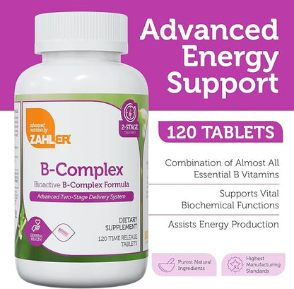 Zahler B-Complex Vitamins for Women & Men - Vitamin B Complex - B Vitamins Complex with B1 B2 B3 B5 B6 B7 B9 B12 - Advanced 2-Stage Delivery System - Gluten Free Kosher Non-GMO VIT B (120 Tablets)